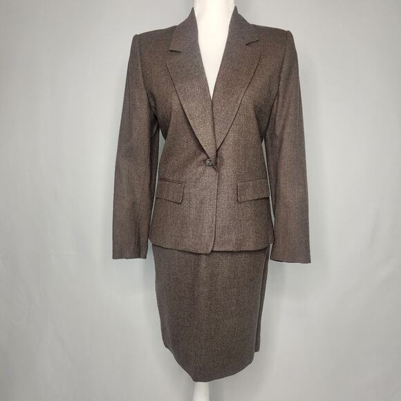 Vintage Worsted Wool Brown 2 Piece Skirt Suit Jacket - Picture 1 of 12